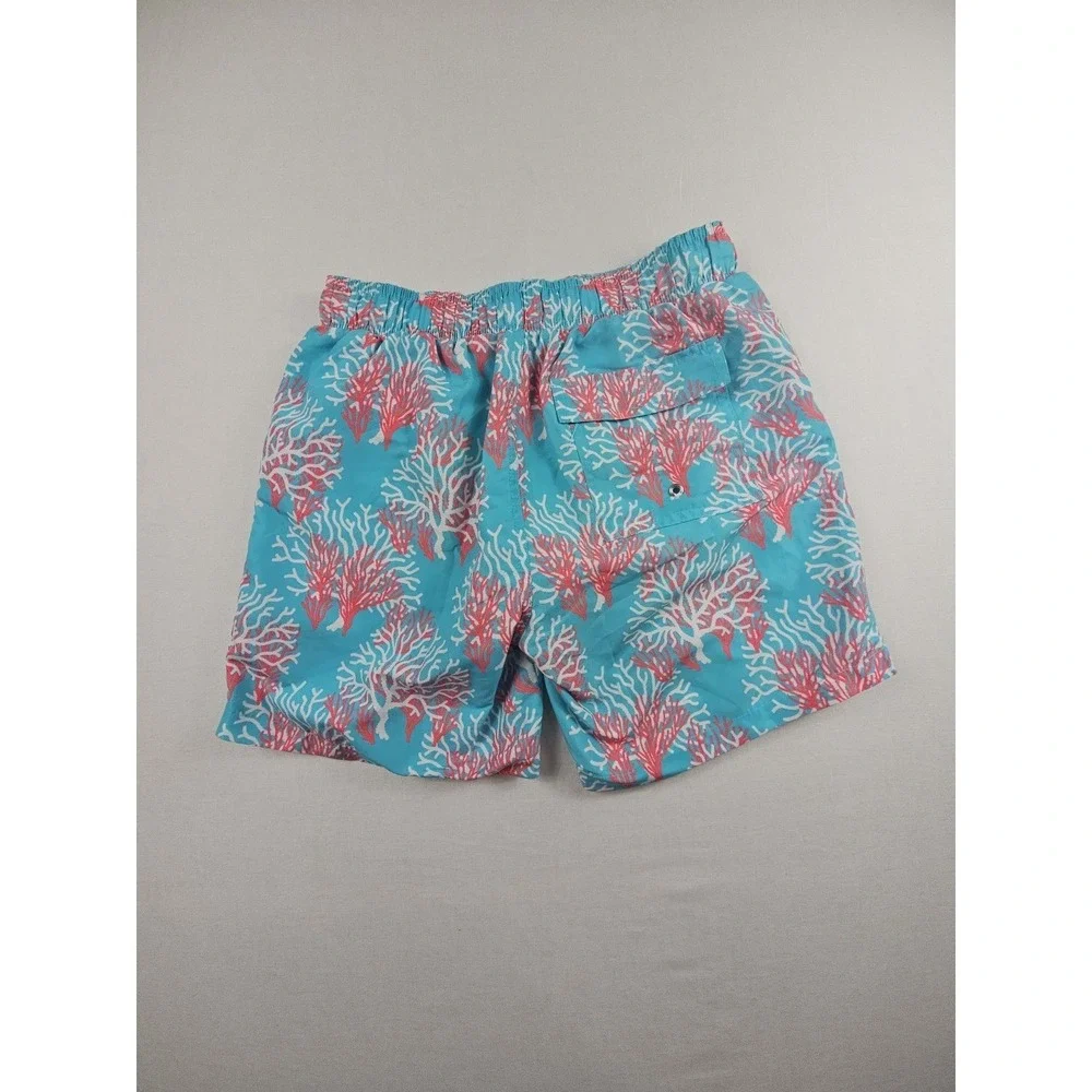 Hang Ten Men's M‎ Swim Trunks Coral Reef Blue Pink Elastic Waist Drawstring